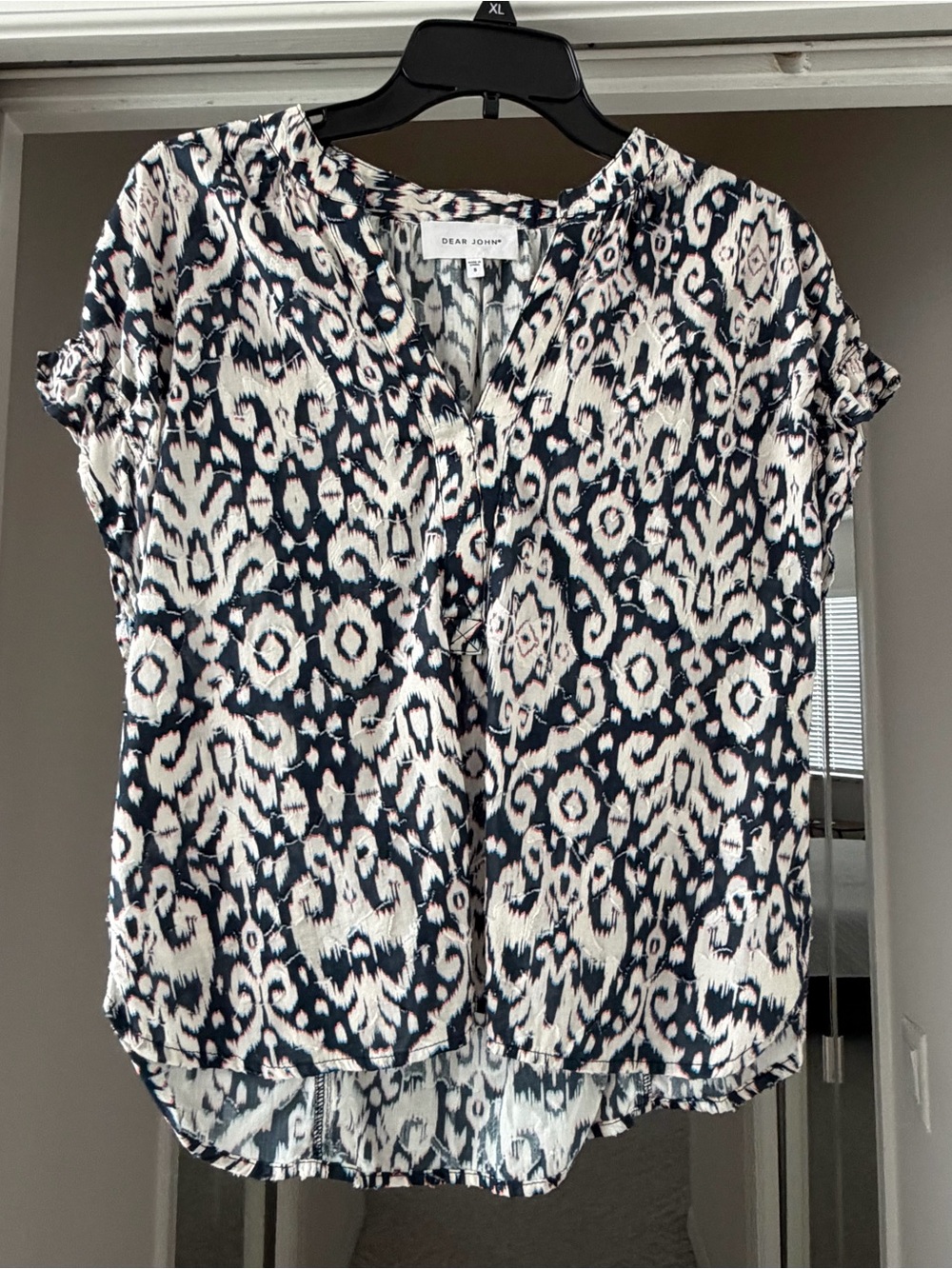 Dear John Navy and White with  Short Sleeve Button Front Blouse